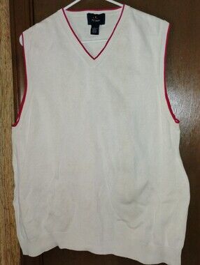 Ivy Crew White V-Neck Sweater Vest with Red Trim